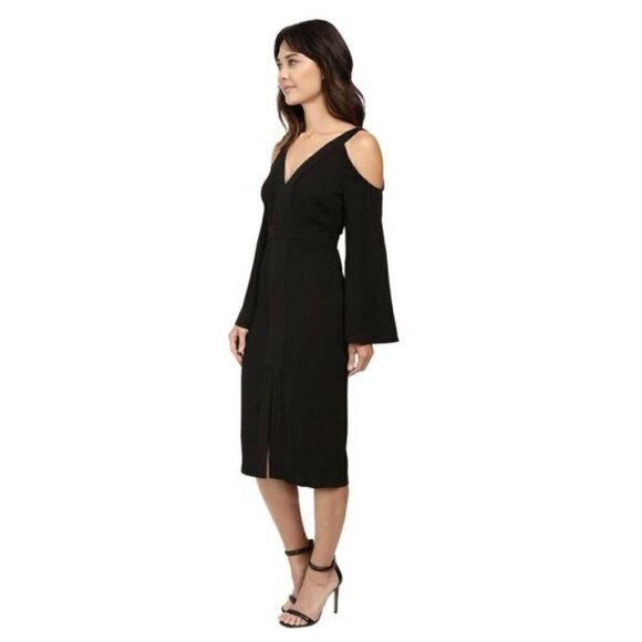 NWT KEEPSAKE THE LABEL XS COLD SHOULDER BELL SLEEVE MIDI DRESS IN BLACK $199 - Picture 6 of 8
